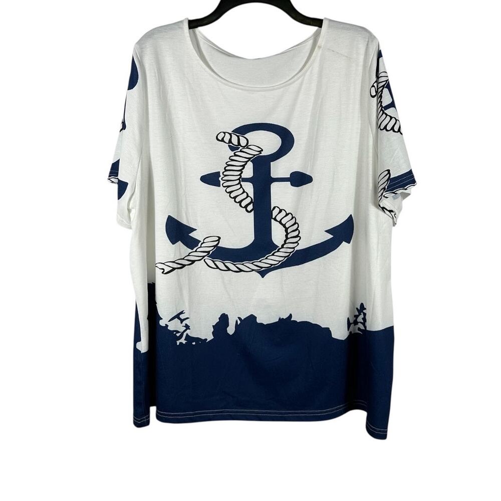 White and Navy Anchor Graphic Shirt Size 3XL